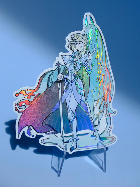 Girl with Sword holographic sticker: Frost Knight Elsa