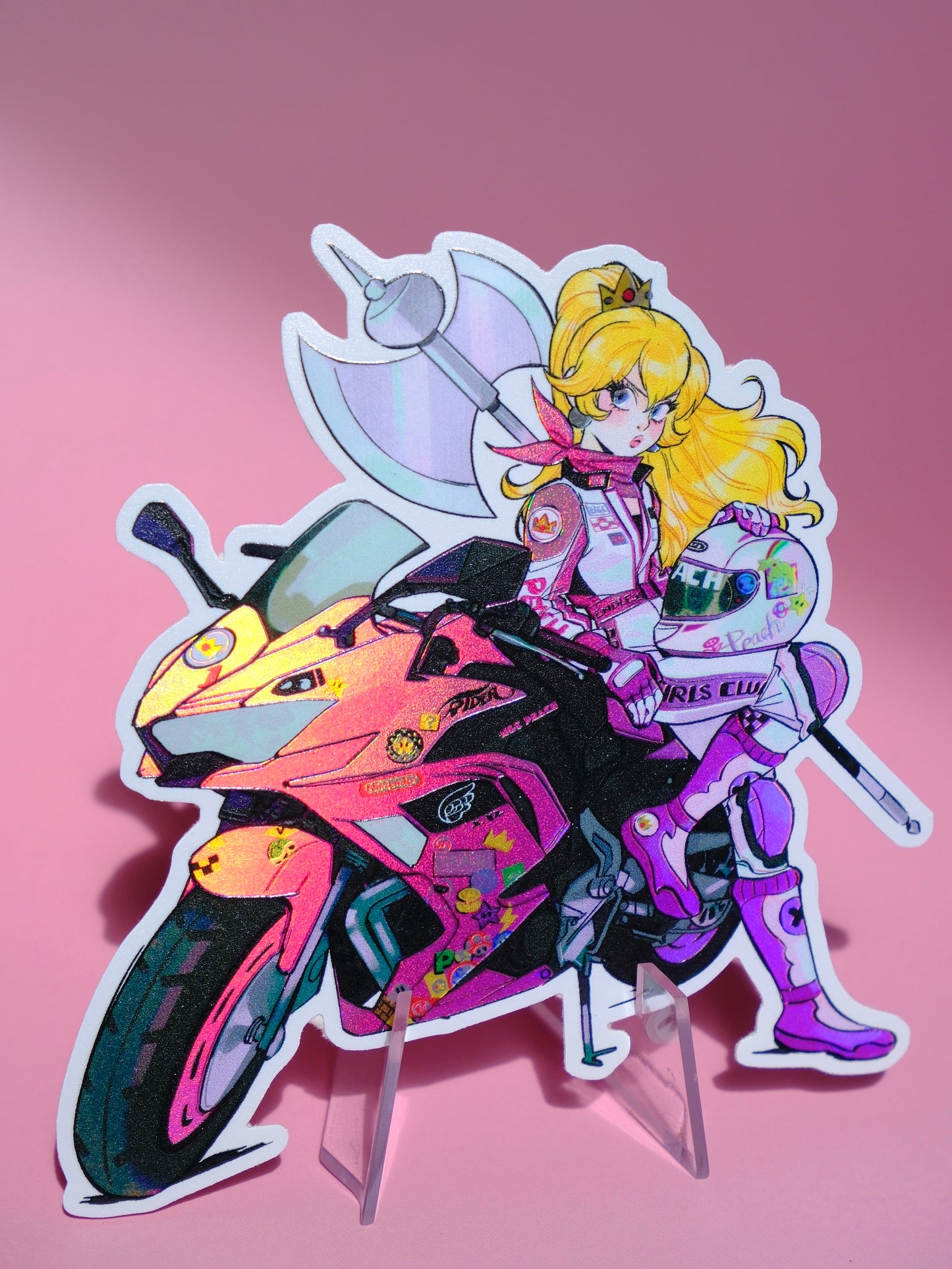 Bad Girls Club holographic sticker: Biker Peach