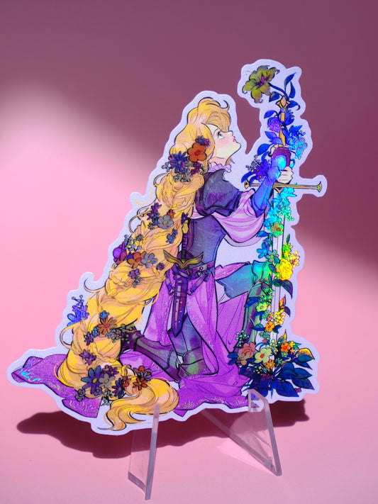 Girl with Sword holographic sticker: Flower Knight Rapunzel