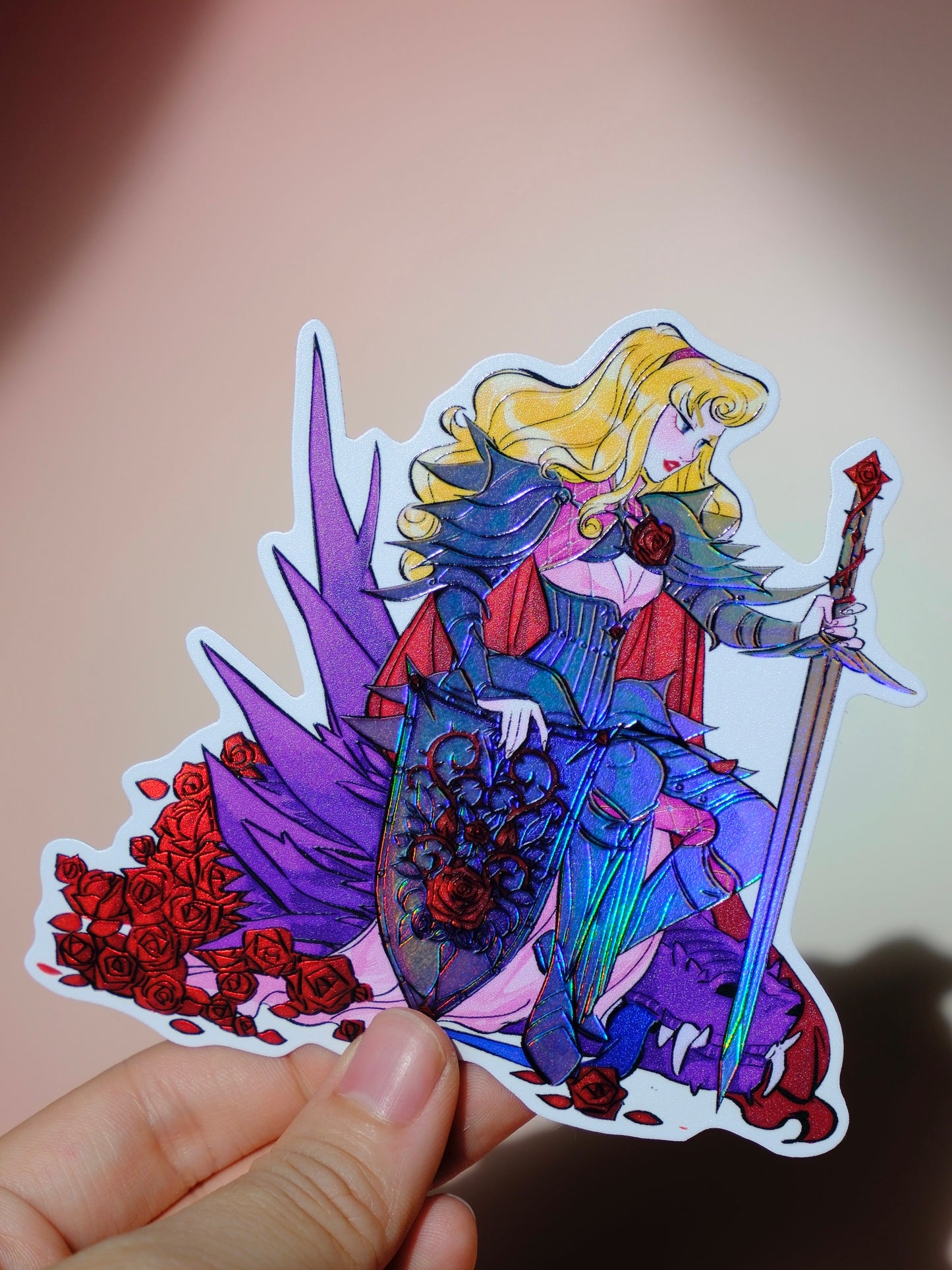 Girl with Sword holographic sticker: Dragon Slayer Aurora