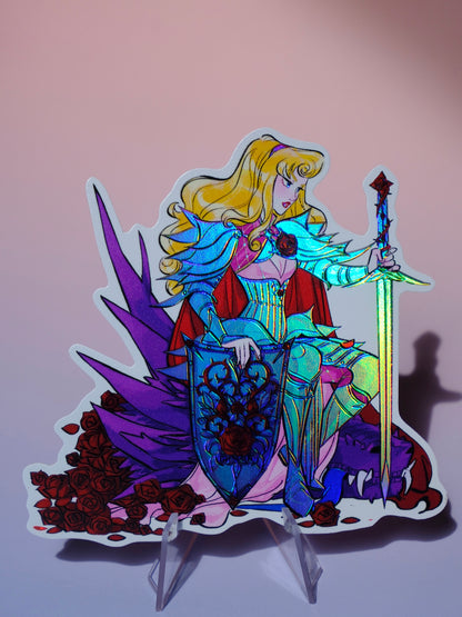 Girl with Sword holographic sticker: Dragon Slayer Aurora