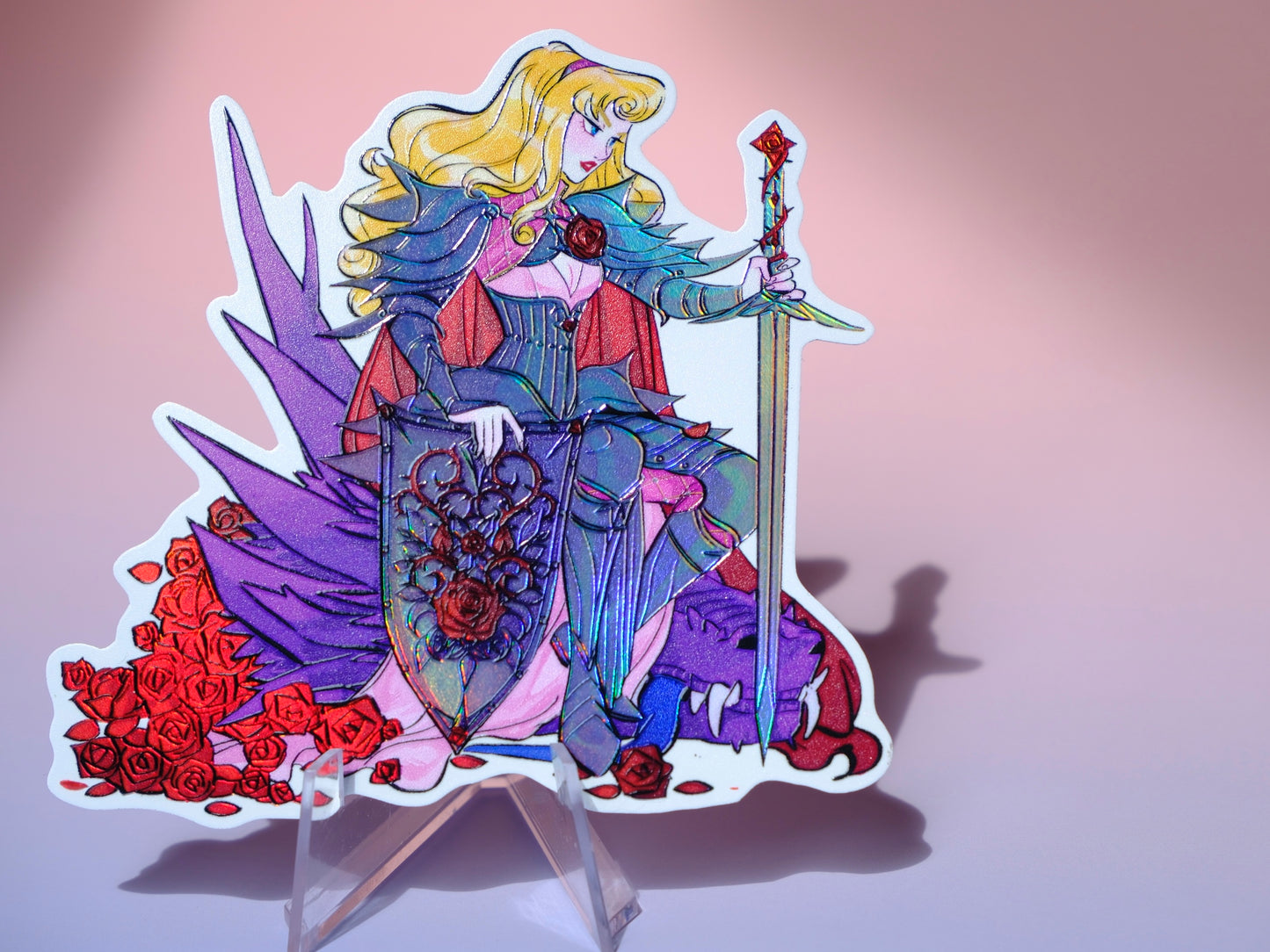 Girl with Sword holographic sticker: Dragon Slayer Aurora