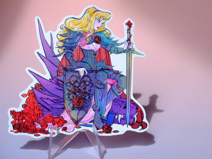Girl with Sword holographic sticker: Dragon Slayer Aurora