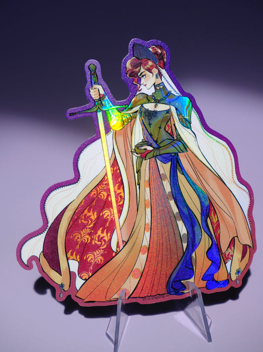 Girl with Sword holographic sticker: Anastasia