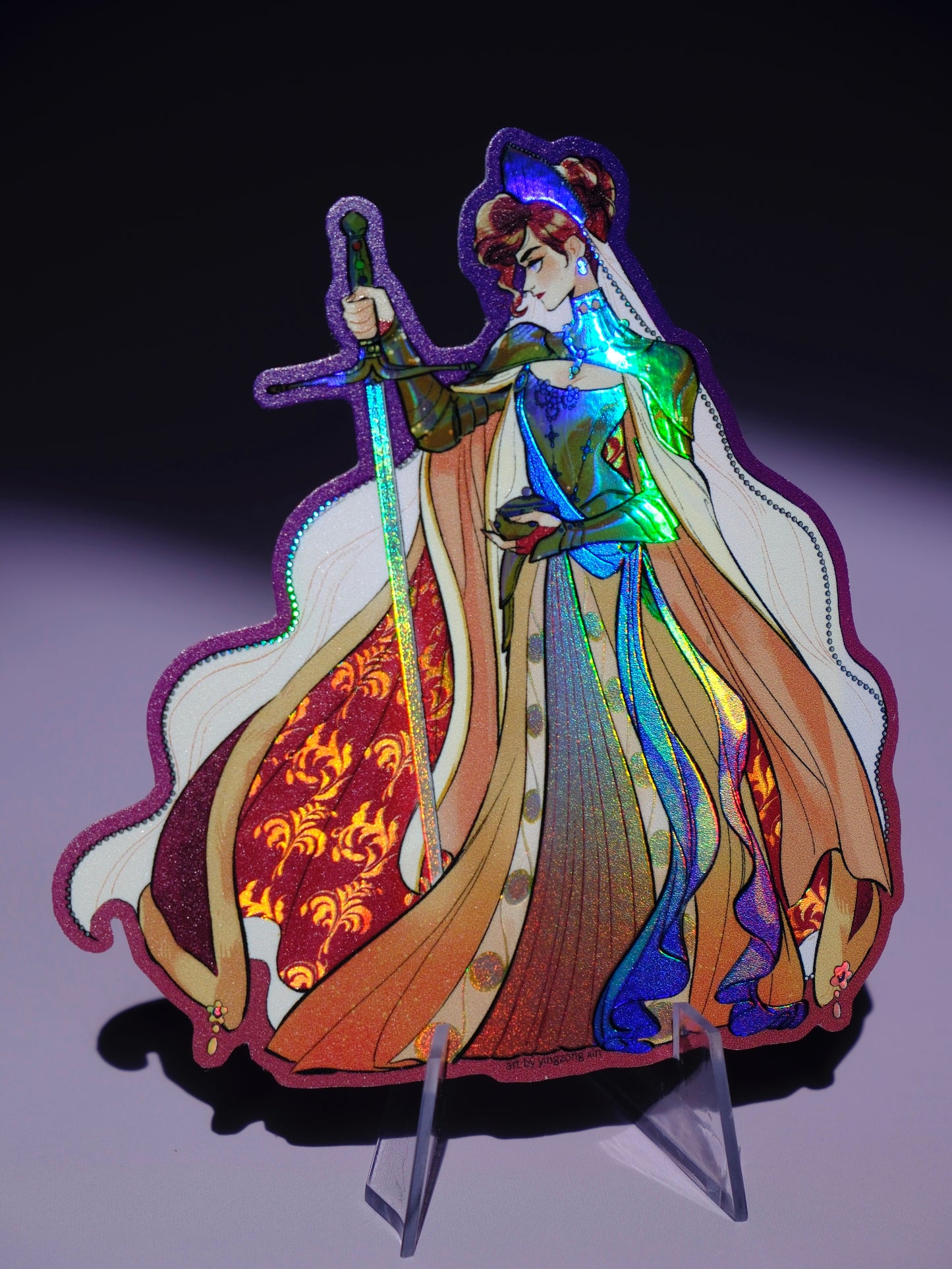 Girl with Sword holographic sticker: Anastasia