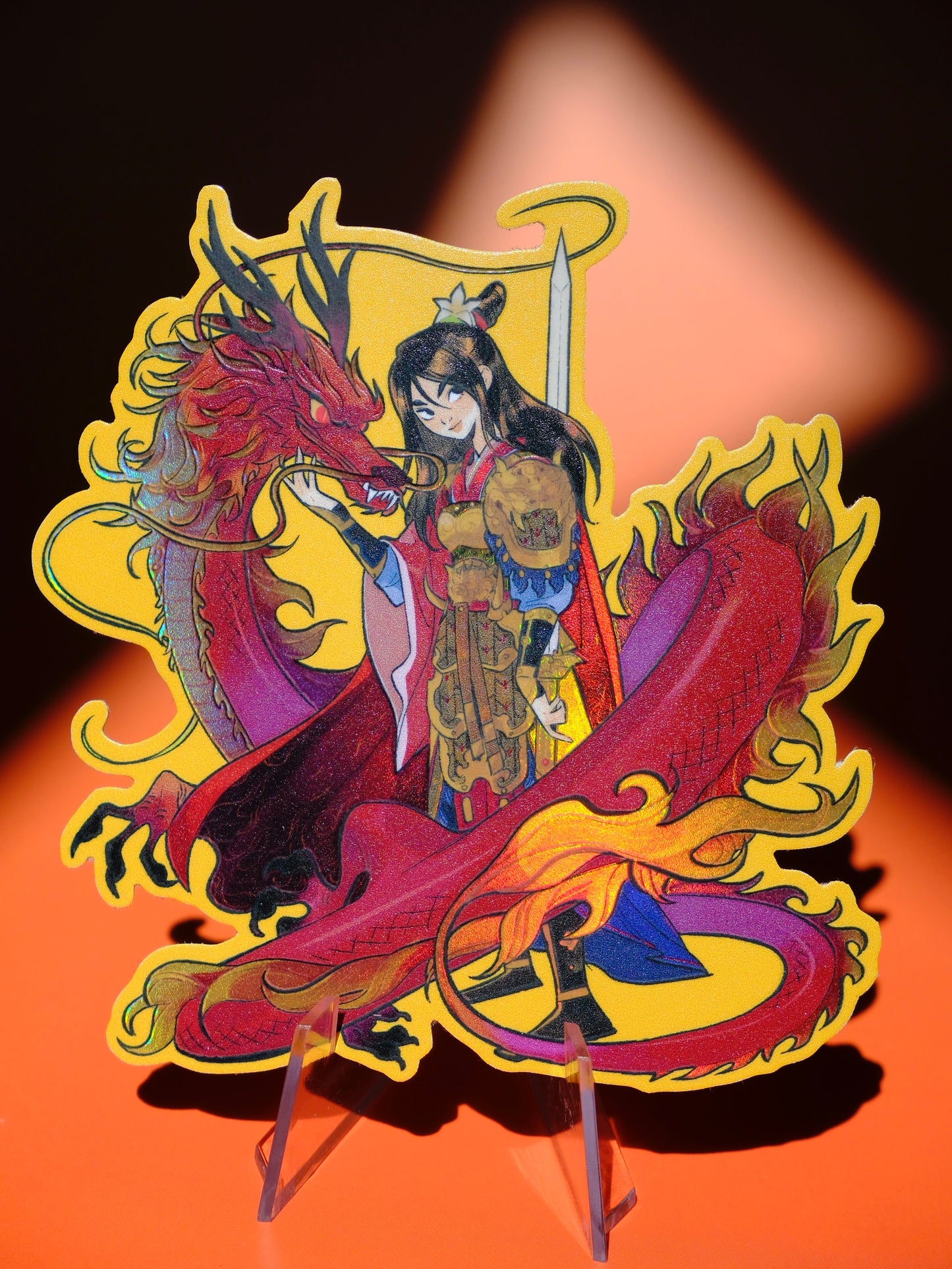 Girl with Sword holographic sticker: Dragon Knight Mulan