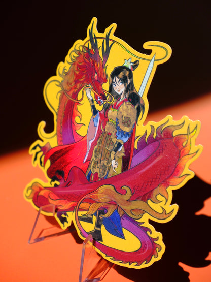Girl with Sword holographic sticker: Dragon Knight Mulan