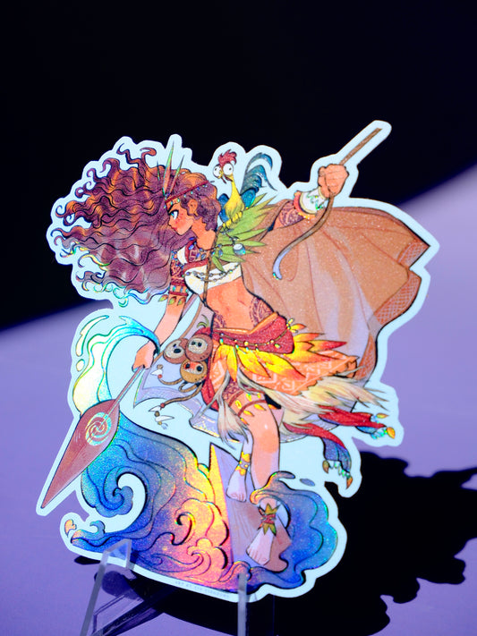 Girl with Sword holographic sticker: Moana