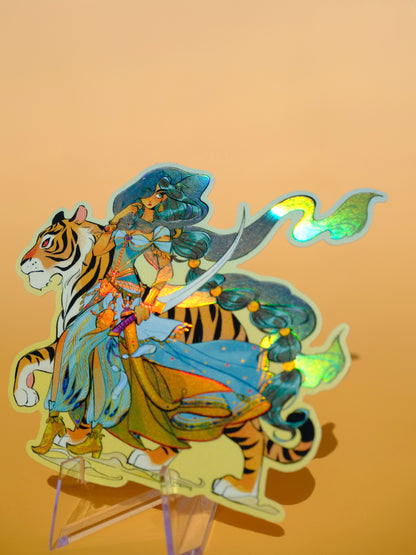 Girl with Sword holographic sticker: Jasmine