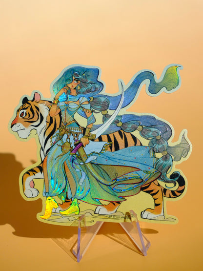 Girl with Sword holographic sticker: Jasmine